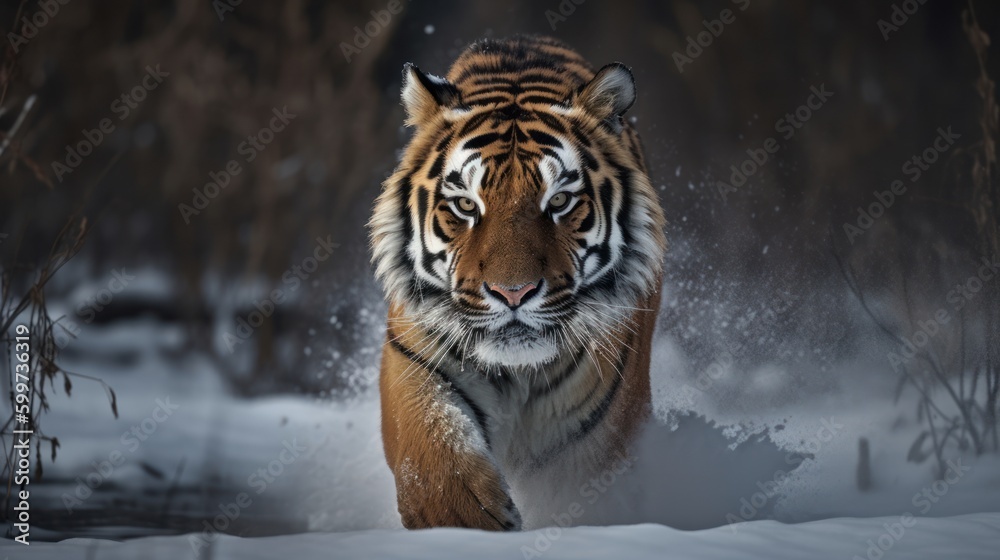 Magnificent Siberian Tiger in Snow AI Generated Generative AI