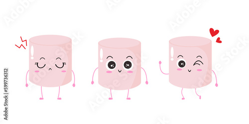 Vector illustration of marshmallow character with various cute expression, cool, set of marshmallow isolated on white background, simple minimal style, cute for mascot collection, emoticon, adorable