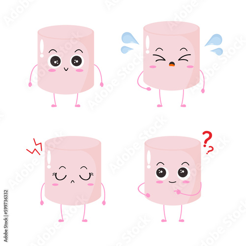 Vector illustration of marshmallow character with cute expression, cool, funny, set of marshmallow isolated on white background, simple minimal style, cute for mascot collection or  emoticon