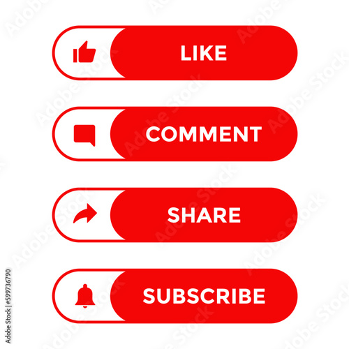 Like, comment, share, and subscribe icon vector. Youtube channel subscription button