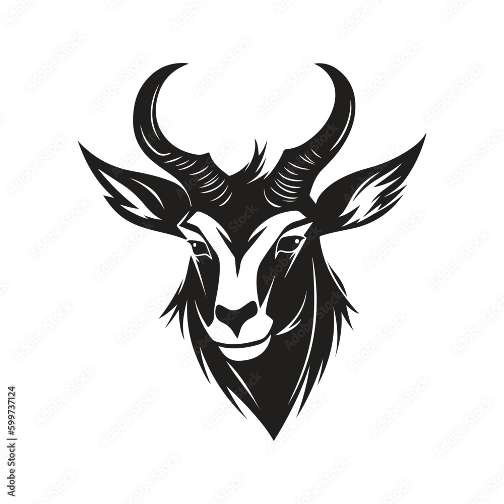 angry waterbuck, vintage logo line art concept black and white color, hand drawn illustration