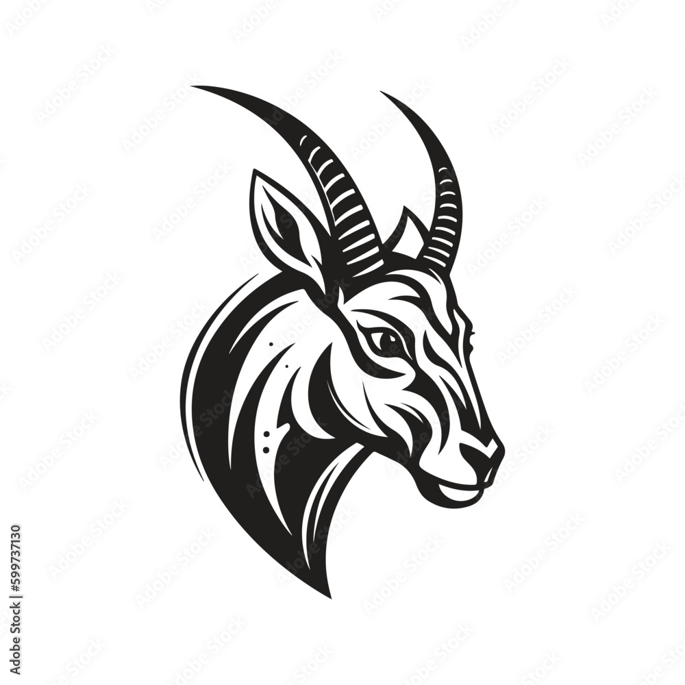 angry springbok, vintage logo line art concept black and white color, hand drawn illustration