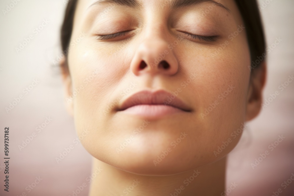 Close up of a woman's face with closed eyes and closed eyes Close up of a woman's face with closed eyes and closed eyes