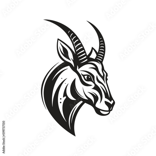 angry springbok, vintage logo line art concept black and white color, hand drawn illustration