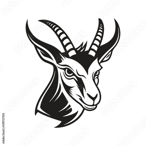 angry springbok, vintage logo line art concept black and white color, hand drawn illustration