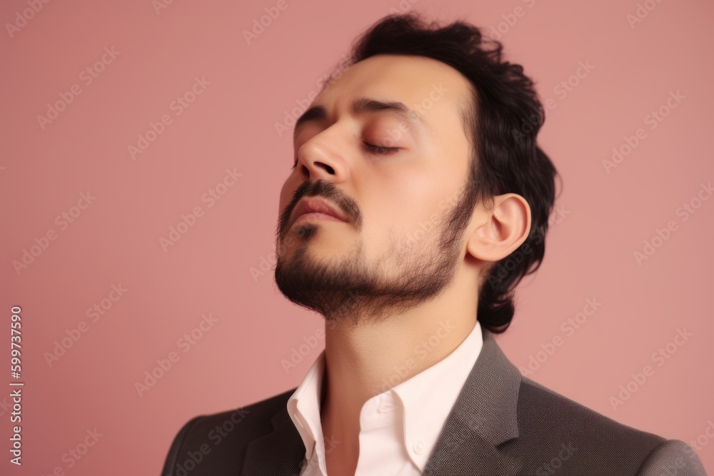 Portrait of a handsome young man in a suit on a pink background Portrait of a handsome young man in a suit on a pink background