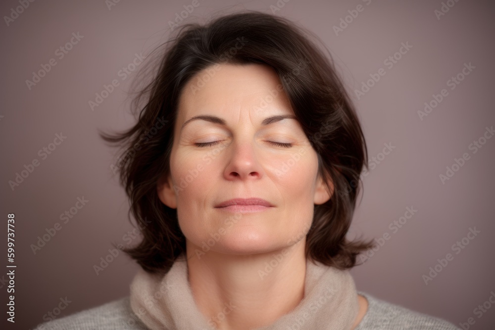 Portrait of a beautiful middle-aged woman with closed eyes. Portrait of a beautiful middle-aged woman with closed eyes.