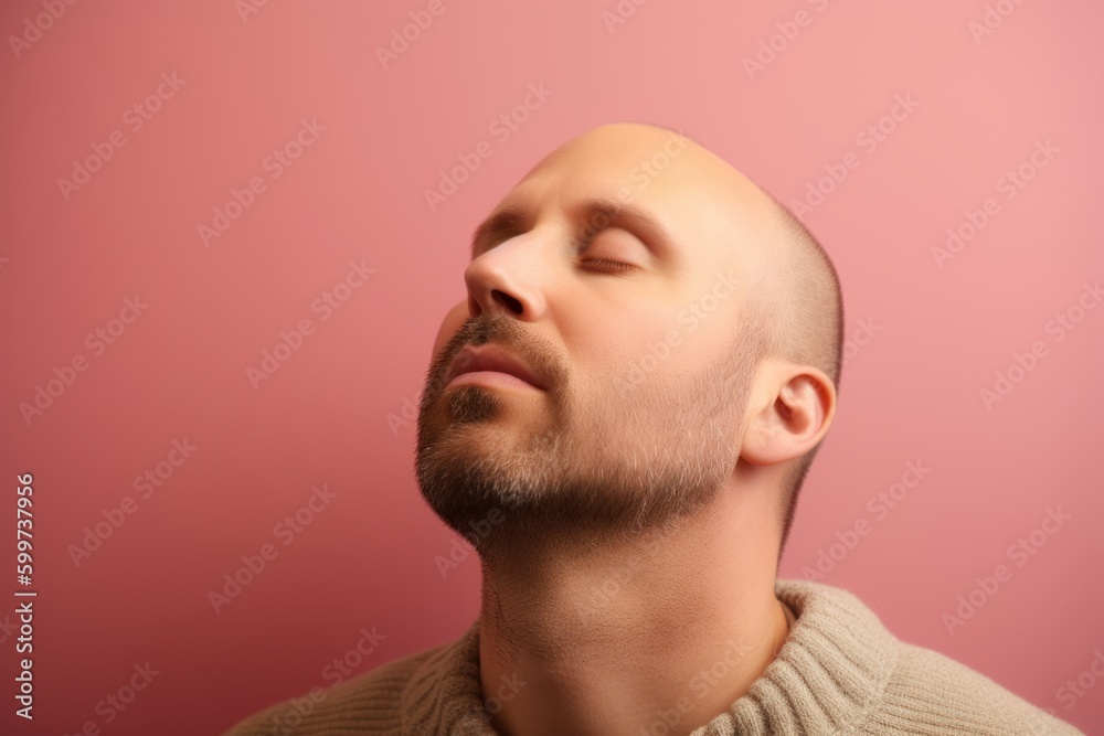 Obraz premium Portrait of a handsome young man with beard on a pink background