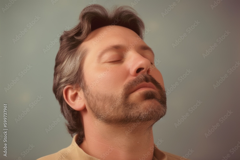 Fototapeta premium Portrait of a man with a beard on a gray background.
