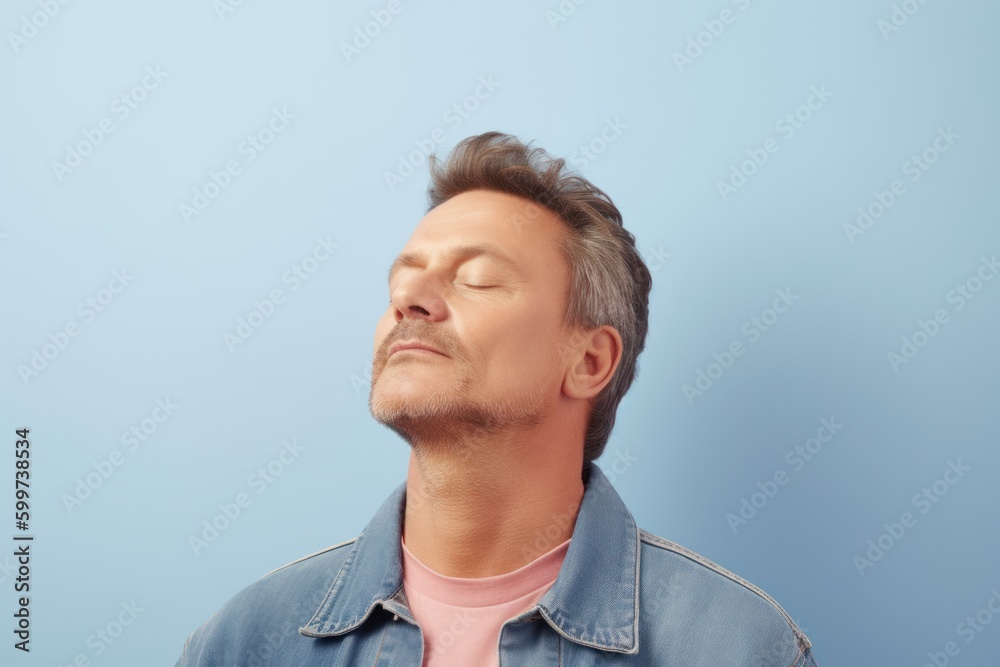 Portrait of handsome young man with closed eyes against blue background. Portrait of handsome young man with closed eyes against blue background.