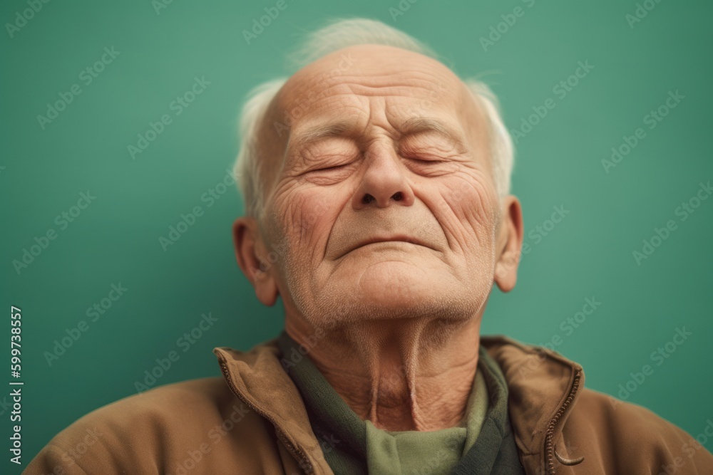 Fototapeta premium Portrait of an elderly man on a green background. Toned.