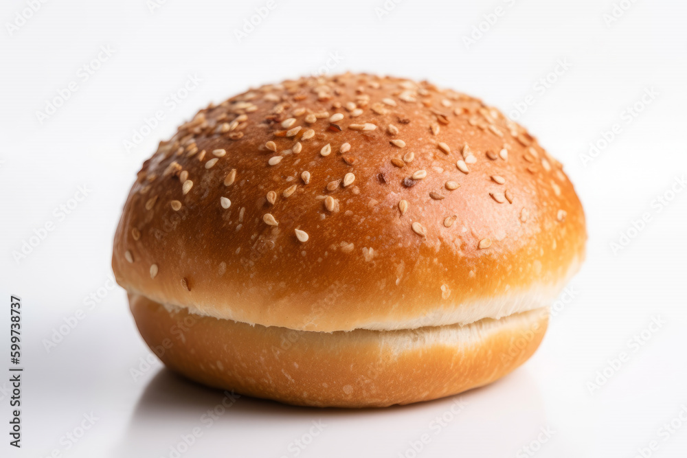 Bread with seeds for burger on white background