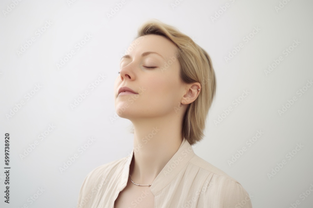 Portrait of a beautiful woman with closed eyes on a white background Portrait of a beautiful woman with closed eyes on a white background