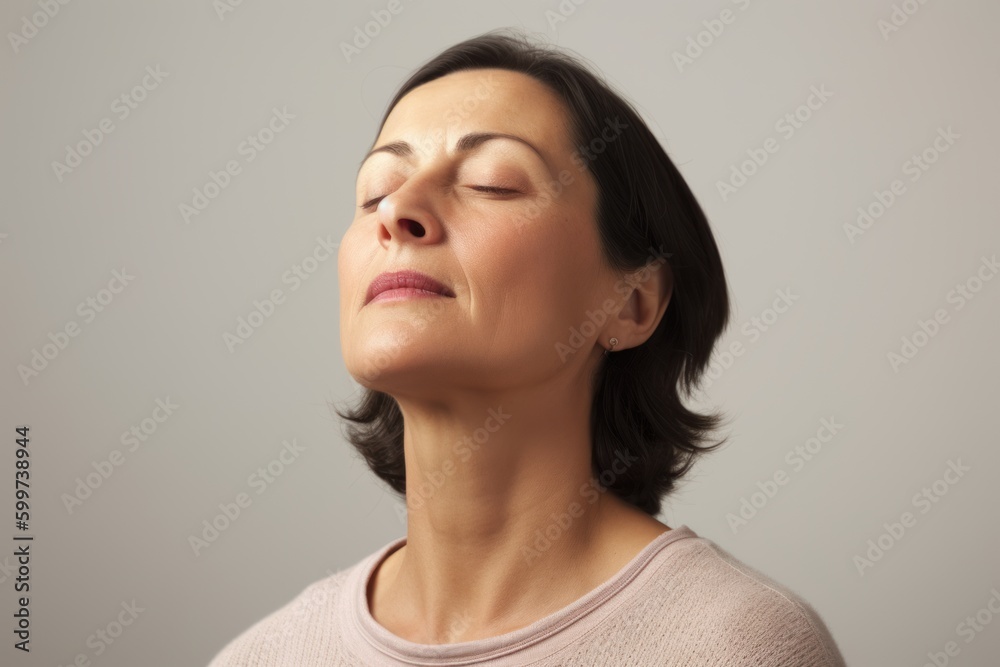 Portrait of a beautiful woman with closed eyes on a gray background Portrait of a beautiful woman with closed eyes on a gray background