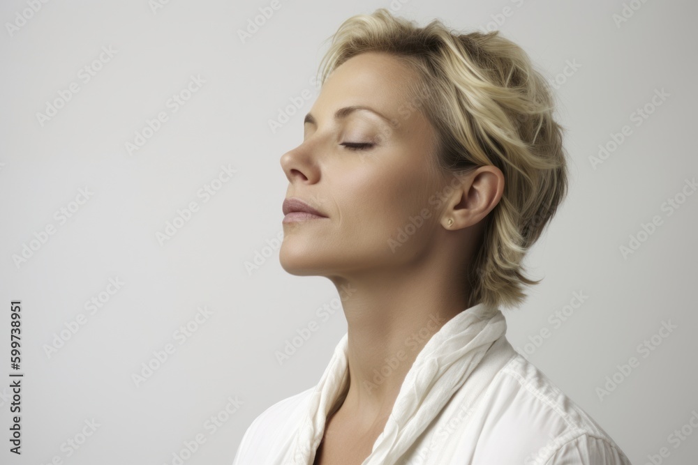 Portrait of a beautiful young woman with closed eyes on grey background Portrait of a beautiful young woman with closed eyes on grey background