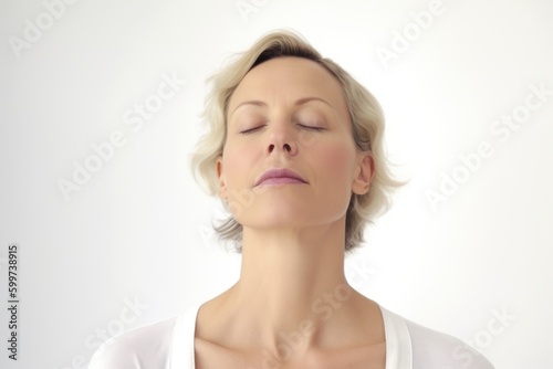 Portrait of a beautiful blonde woman with closed eyes and closed eyes.