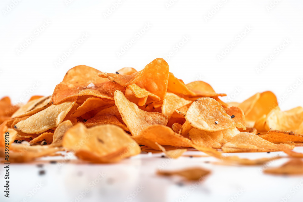Crispy potato chips on a white background Crispy potato chips on a white background