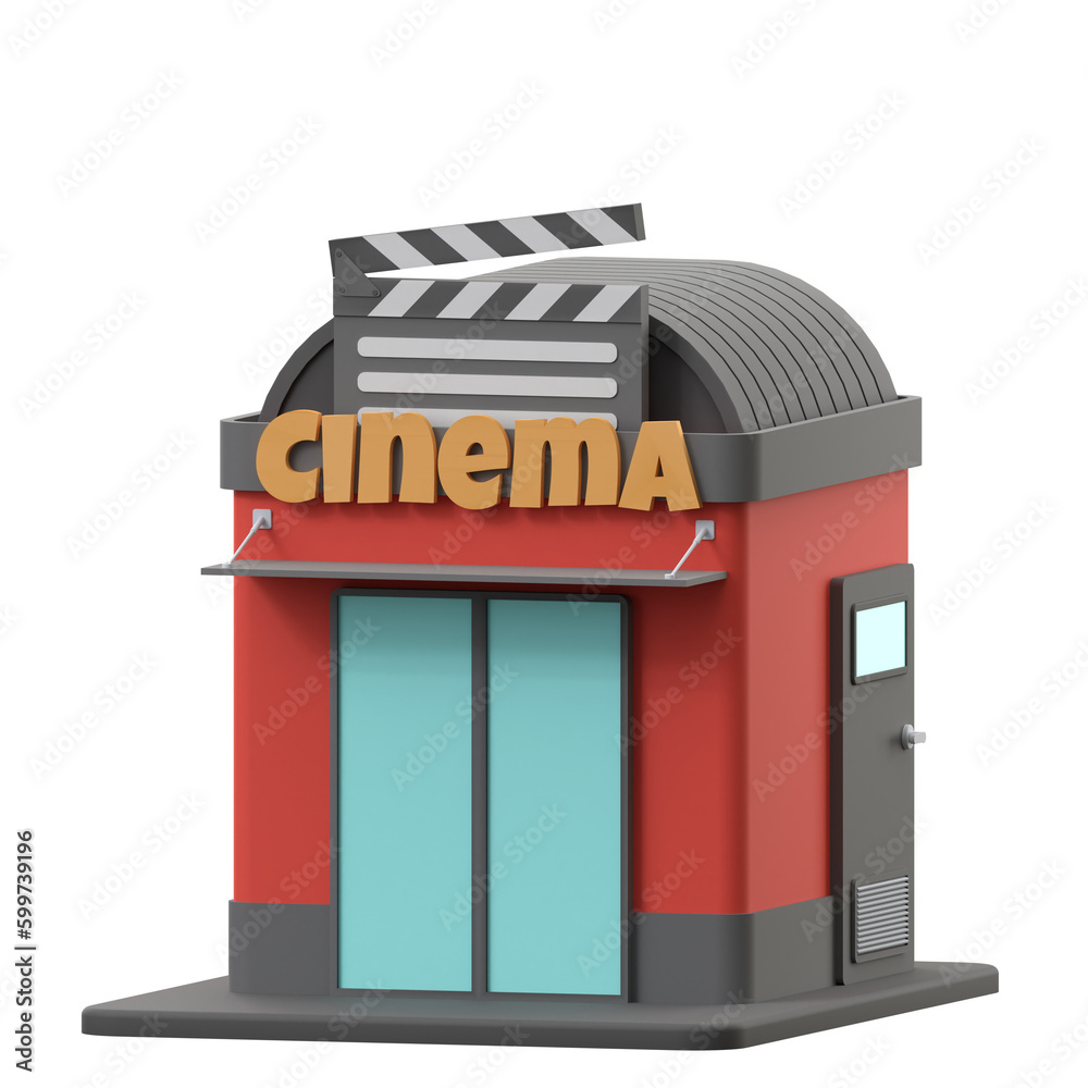 3D rendering of a cinema building illustration. Object on a transparent background. 3D rendering of a cinema building illustration. Object on a transparent background.