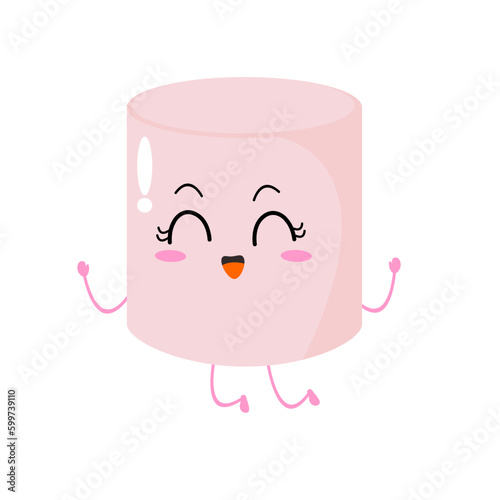 Vector illustration of marshmallow character with curious cute expression, cool, funny, marshmallow isolated on white background, simple minimal style, for mascot collection, emoticon. happy jump