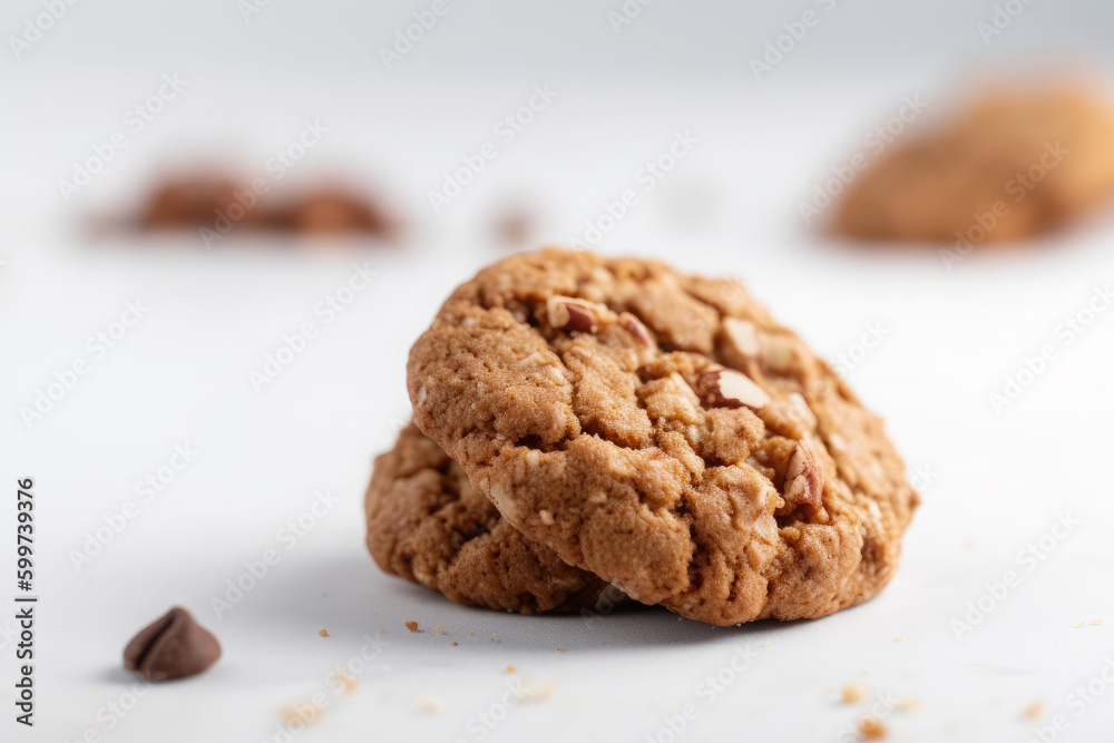 Chocolate chip cookies on white background. AI Generative. Chocolate chip cookies on white background. AI Generative.