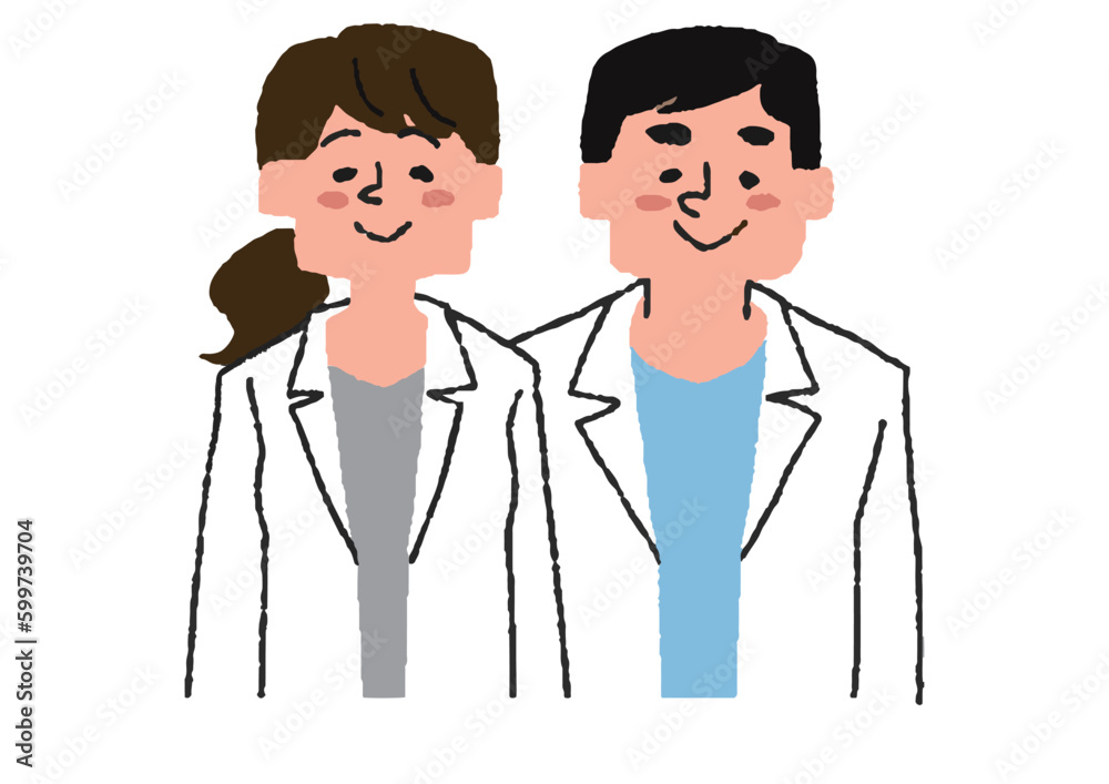 笑顔の二人の男性と女性の医師