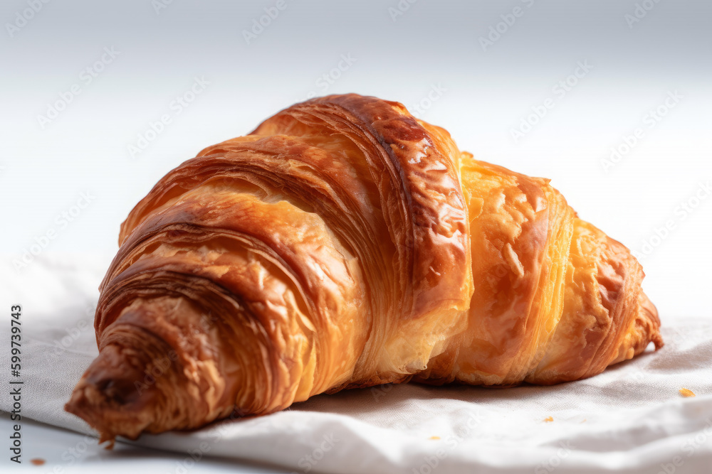 Fresh croissant with nuts. AI Generative.