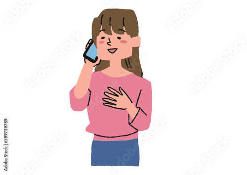 電話して安心している女性