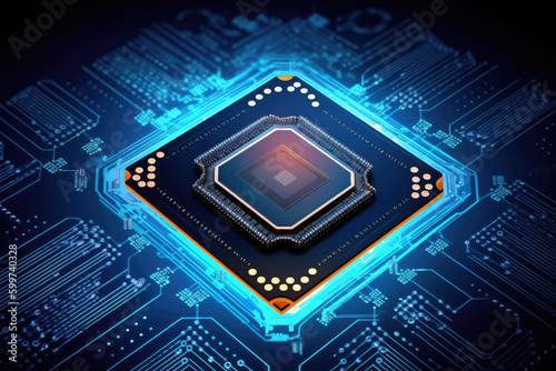 Motherboard with background of glowing microcircuits and processor abstract technology background