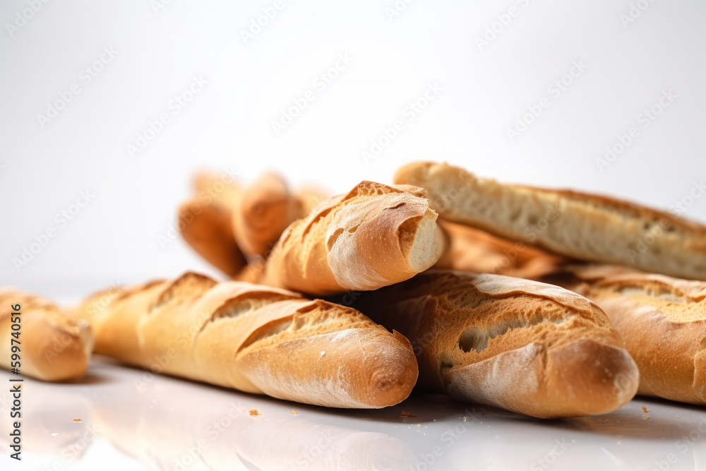 Fresh bread sticks on white background. AI Generative.