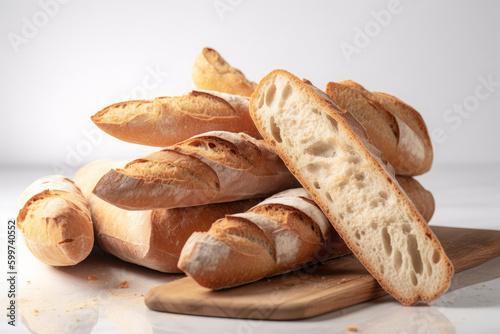 Fresh bread sticks on white background. AI Generative.