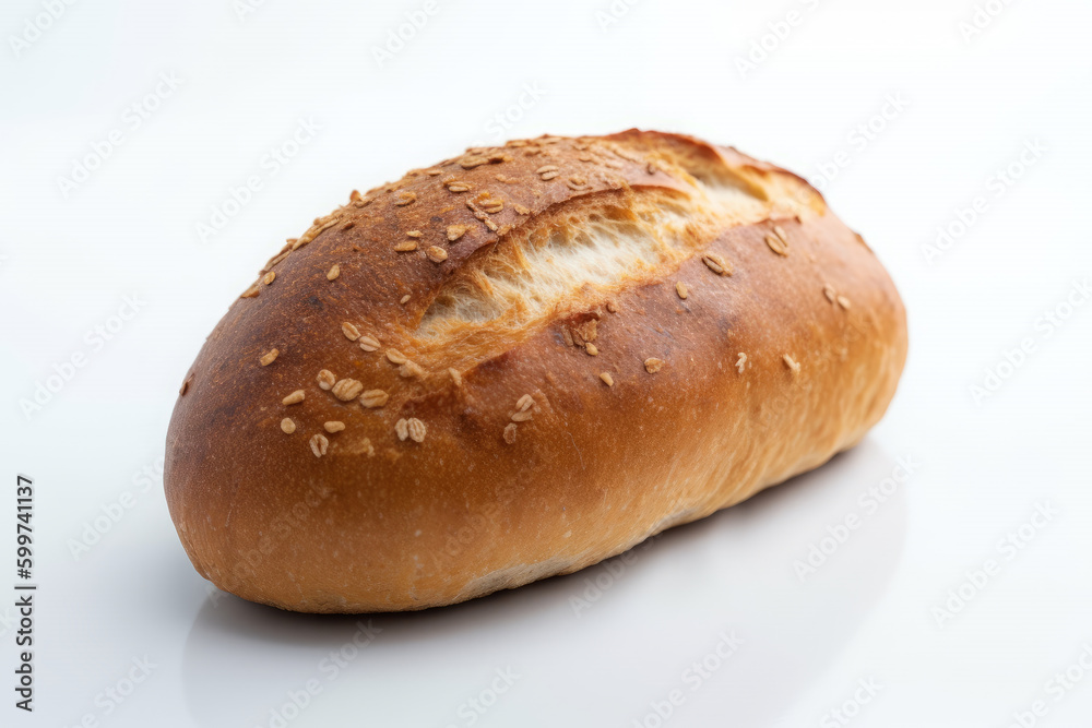 Bread with seeds white background. AI Generative.