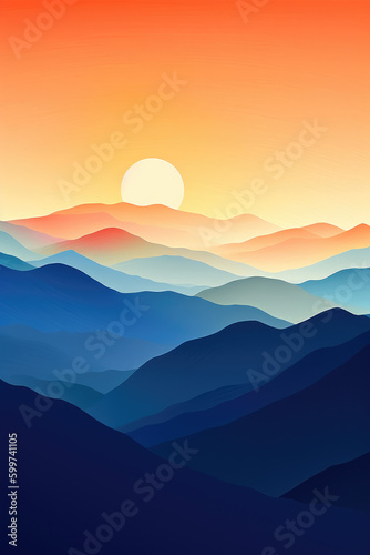 Aerial view, mountains under sunset.