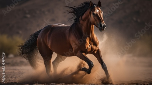 Horse Galloping in Open Field AI Generated Generative AI photo