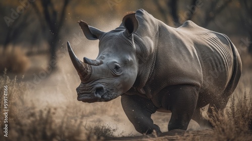 Mighty Rhino Roaming Wild Landscape AI Generated Generative AI