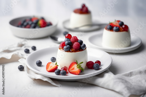 Pudding yogurt with berries. AI Generative.