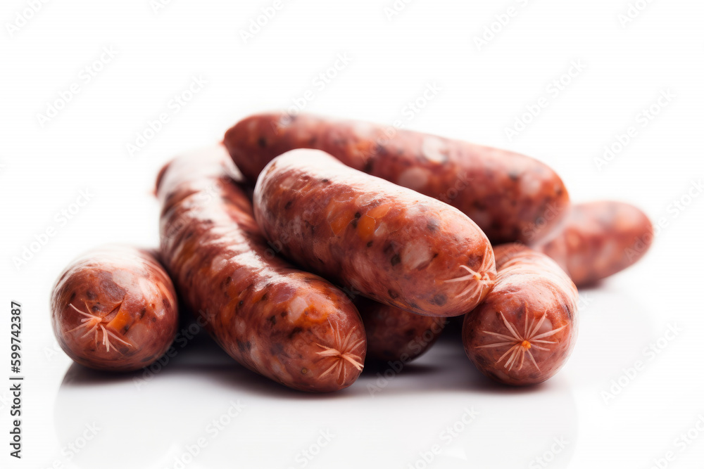 Sausage on a white background. AI Generative.