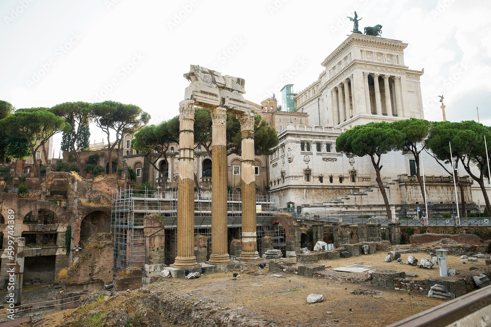 Architectural Sceneries of The Victor Emmanuel II National Monument (Altare della Patria) in Rome, Lazio Region, Italy.