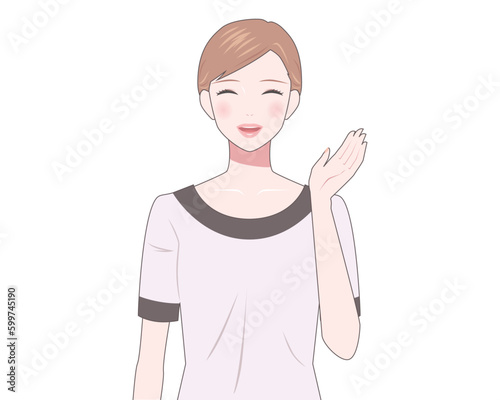 片手を上げている女性のイラスト　エステティシャン