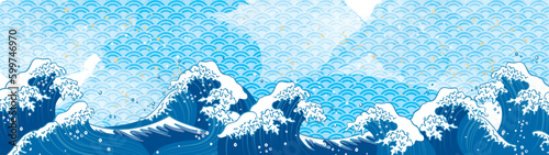 海　波　横長背景イラスト素材
