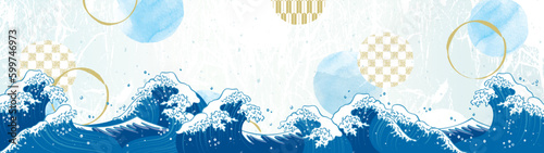 海　波　横長背景イラスト素材
