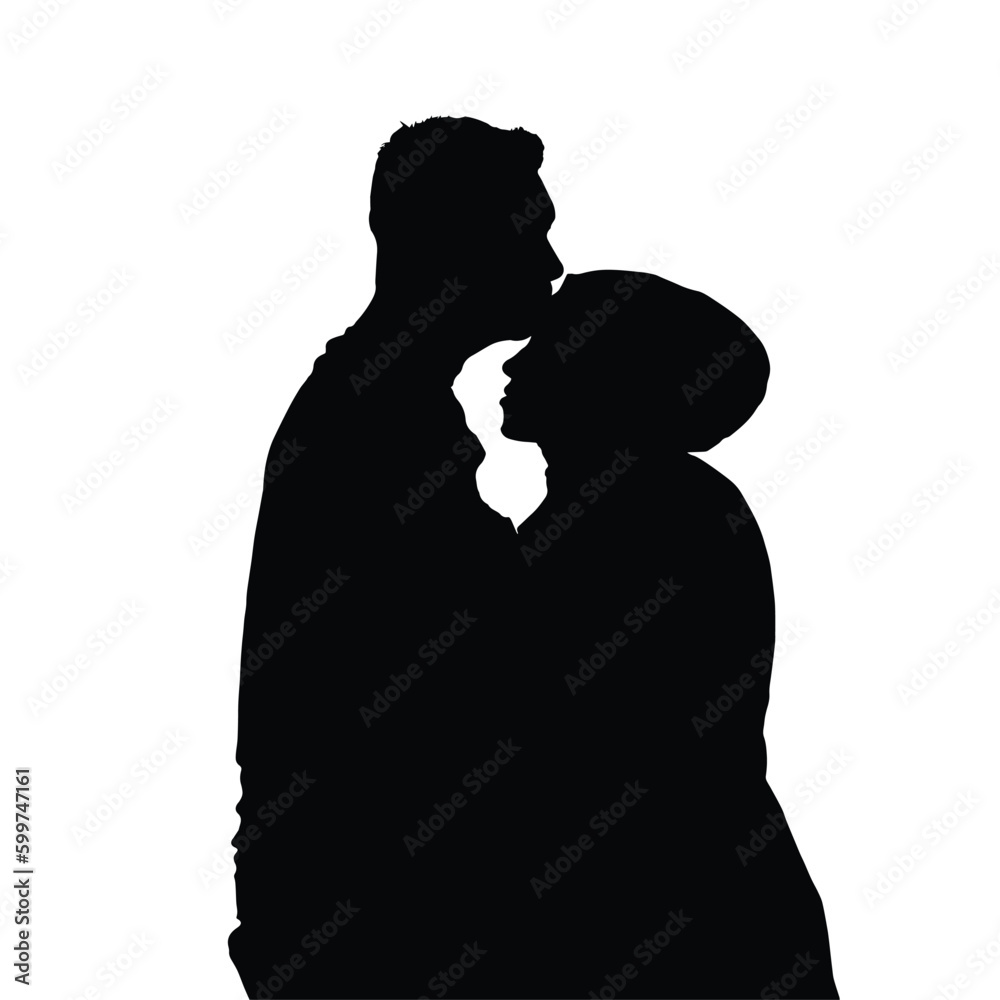 vector silhouettes of couples sharing a kiss. can be used for holiday-themed designs, greeting cards, or festive event graphics.