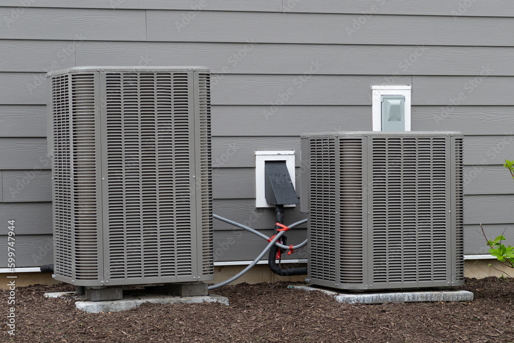 air conditioning system unit installed outside of the new house Stock ...