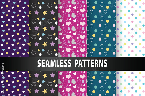Vector seamless patterns collection. Set of colorful geometric backgrounds 
