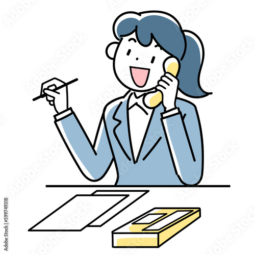 笑顔で電話対応するビジネスウーマンの上半身