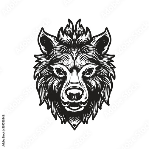 boar head, vintage logo line art concept black and white color, hand drawn illustration