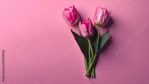 Pink tulips. Great pink background with flowering branches. Graphic piece for Mother's Day. Background image for women's day. © SuperTittan