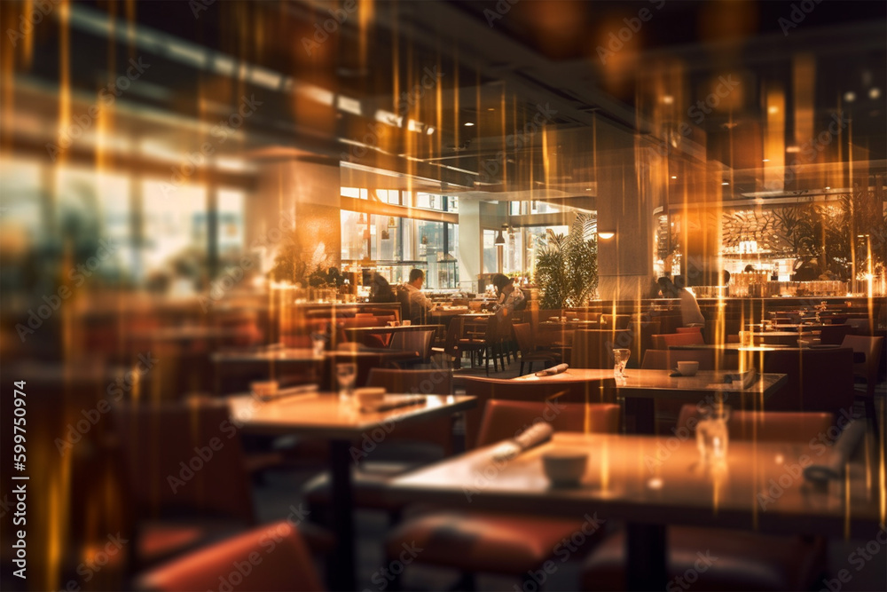 Restaurant blurry background object highlight, generative ai