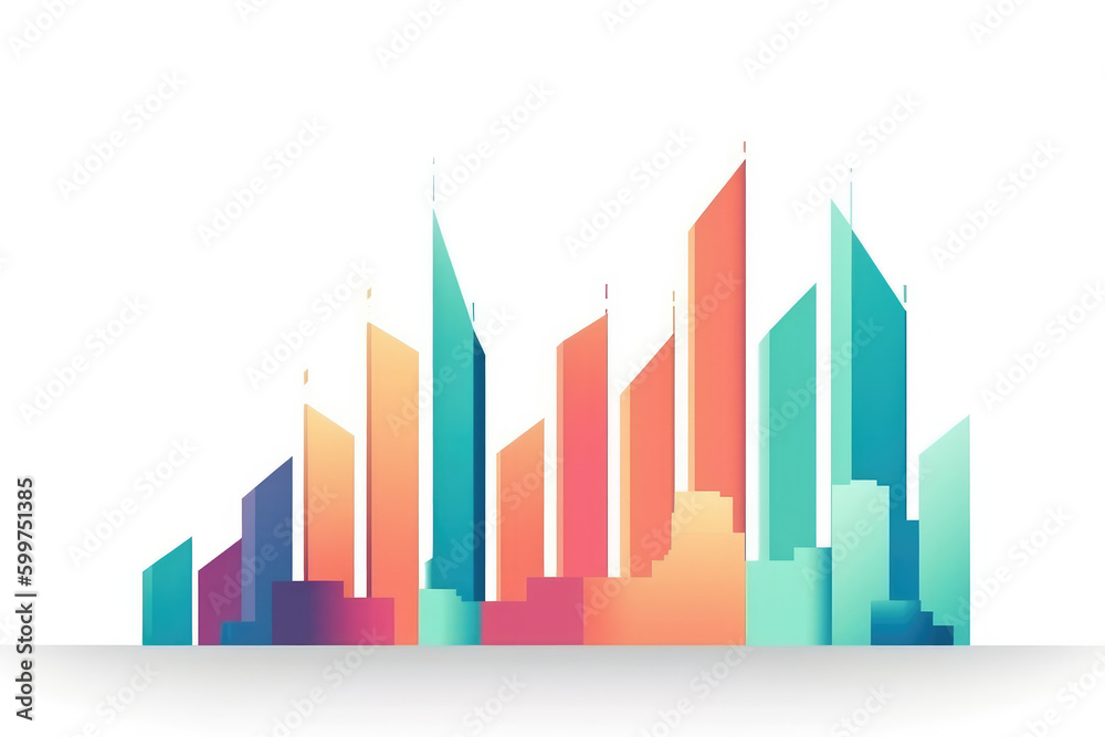 professional economy illustration of Vertical Bar Chart indicate the rising trend of stocks in white background, minimalist style