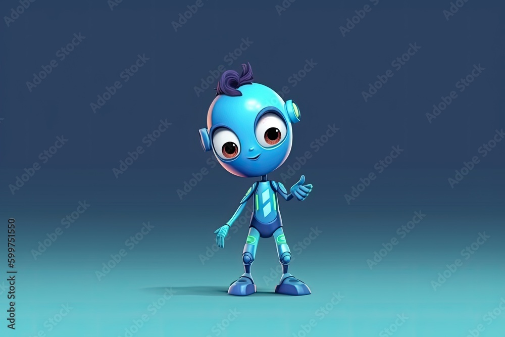blue cartoon character standing in front of a blue background Generative AI