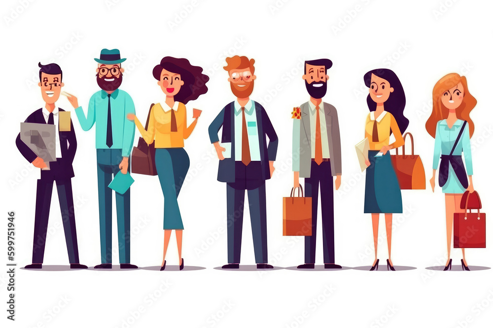 Set of business people with money. Happy successfull character with a pile of coin, standing by the banknotes and big bag full of cash Set of business people with money. Happy successfull character with a pile of coin, standing by the banknotes and big bag full of cash